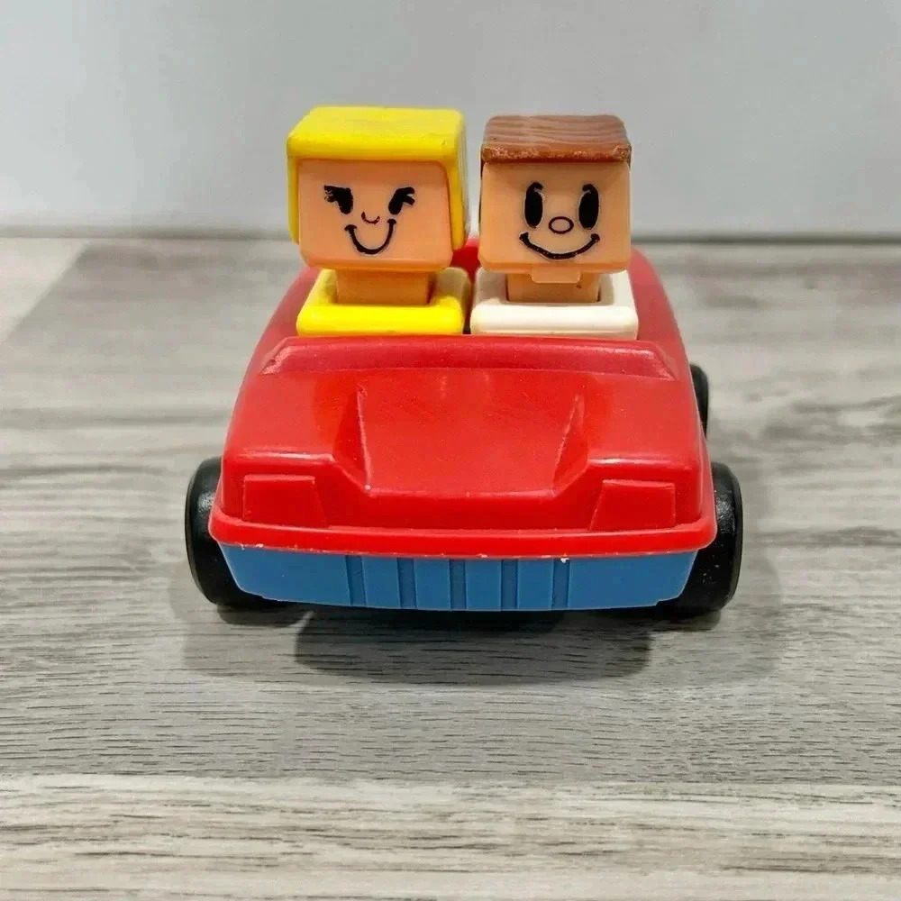 Vintage 1974 Playskool Blockhead People Toys Car With 2 Figures - Picture 7 of 7